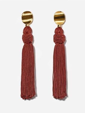 Gold-Top Rust Red Tassel Drop Earrings - Women Jewelry